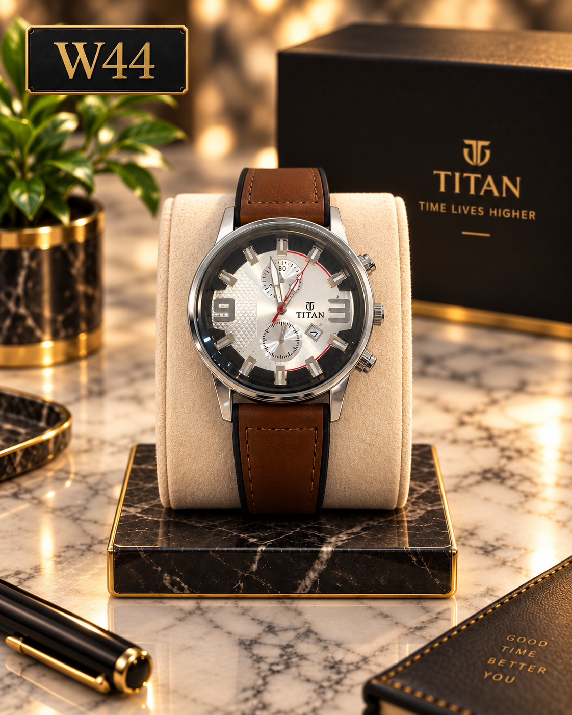 Premium Titan Chronograph Leather Strap Watch-W44