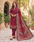 Premium Women's Maroon Paisley Printed Three Piece Set – C578