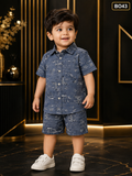 Boys’ Navy Scenic Print Shirt & Shorts Set-BO43