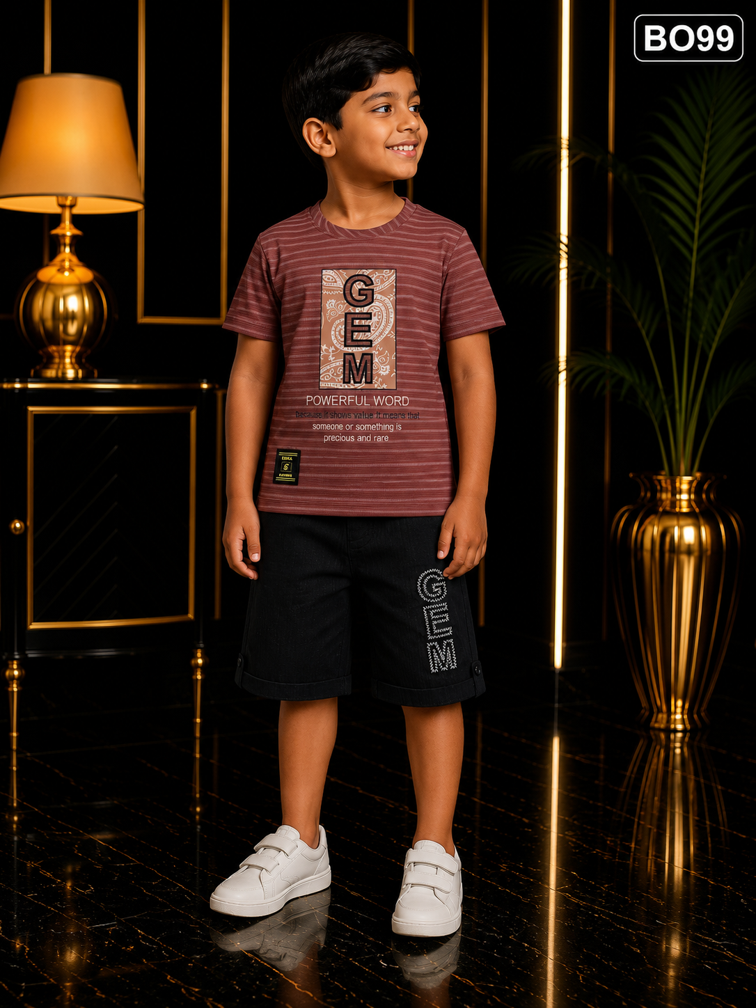 Boys’ Premium Graphic Stripe T-Shirt & Shorts Set – BO99
