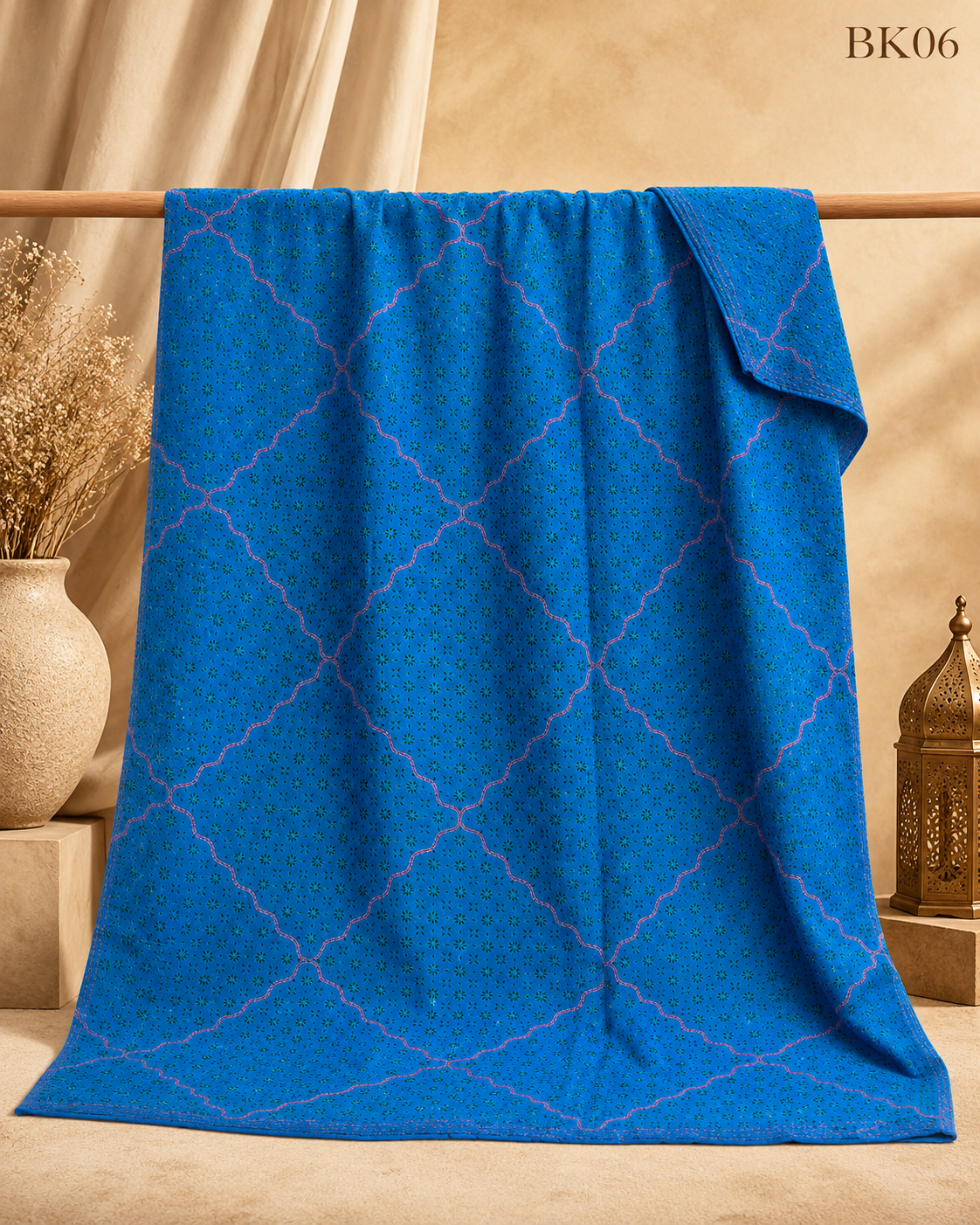 Bakulful Nakshi Kantha–Tarquoise Blue Pink Stitch|BK06