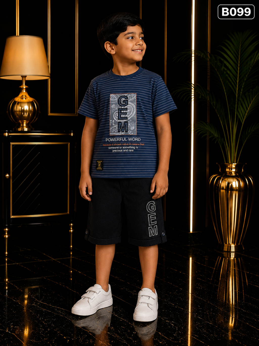 Boys’ Premium Graphic Stripe T-Shirt & Shorts Set – BO99