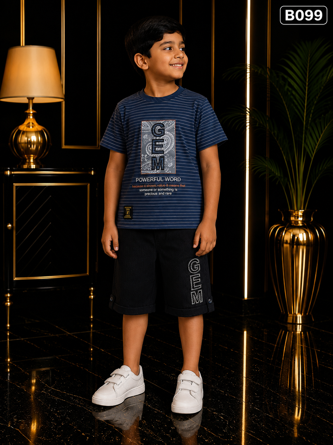 Boys’ Premium Graphic Stripe T-Shirt & Shorts Set – BO99