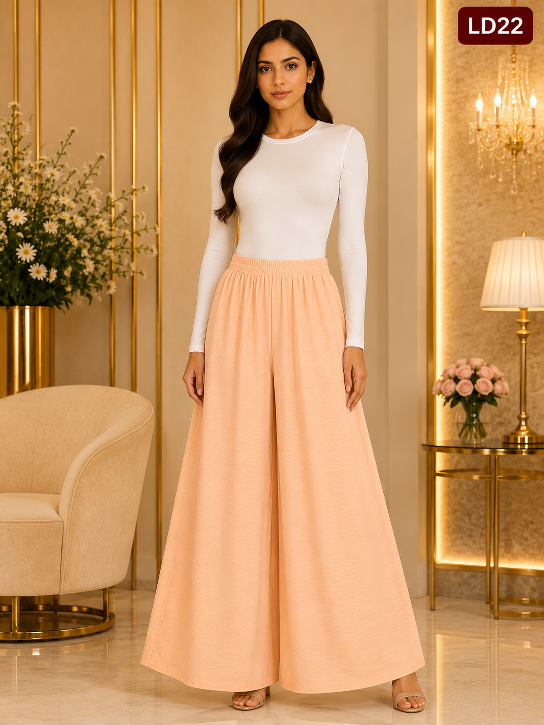 Elegant Peach Wide-Leg Meesho Palazzo Pants-LD22