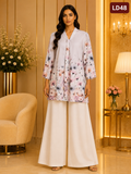 Misty Pink Floral Tie Neck Linen Top-LD48