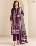 Premium Women's Deep Plum Purple Printed Three Piece Set – C329