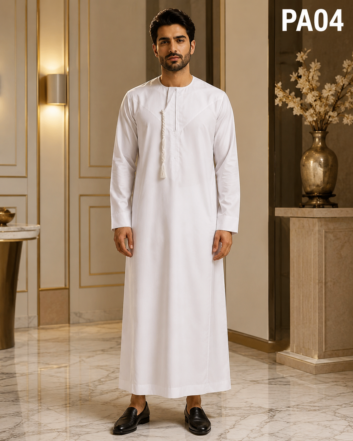 Premium White Tassel Detail Thobe-PA04