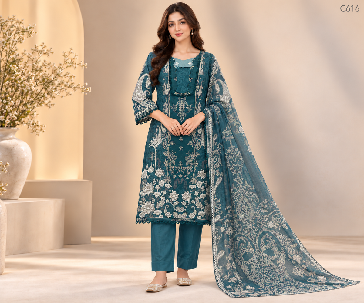 Luxury Ladies Floral & Ornamental Printed Stitched Three Piece - C616