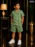 Boys Geometric Print Shirt & Shorts Set-BO32