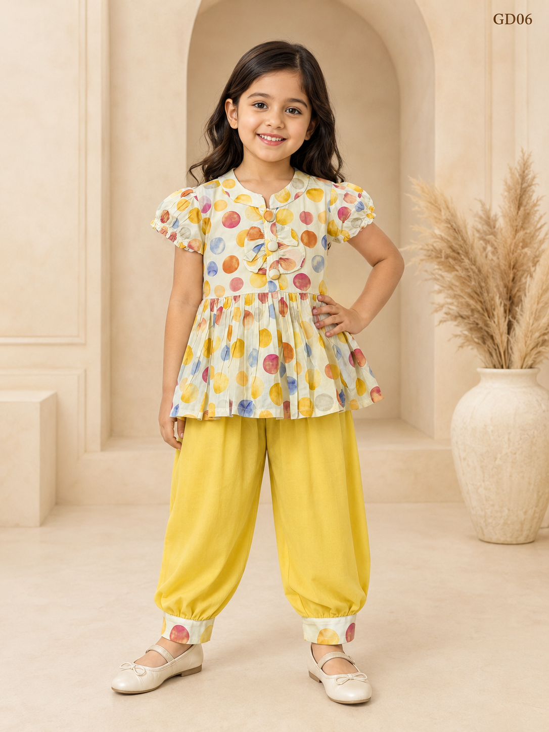 Girls Polka Dot Top & Dhoti Pant Set-GD06