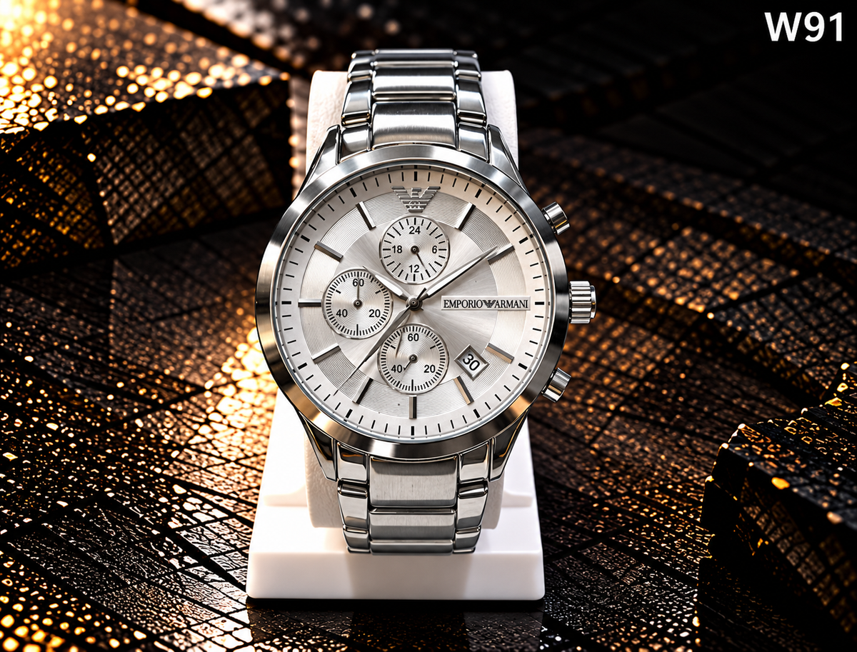 Men's Premium Silver Dial Multi-Dial Metal Strap Analog Watch – W91