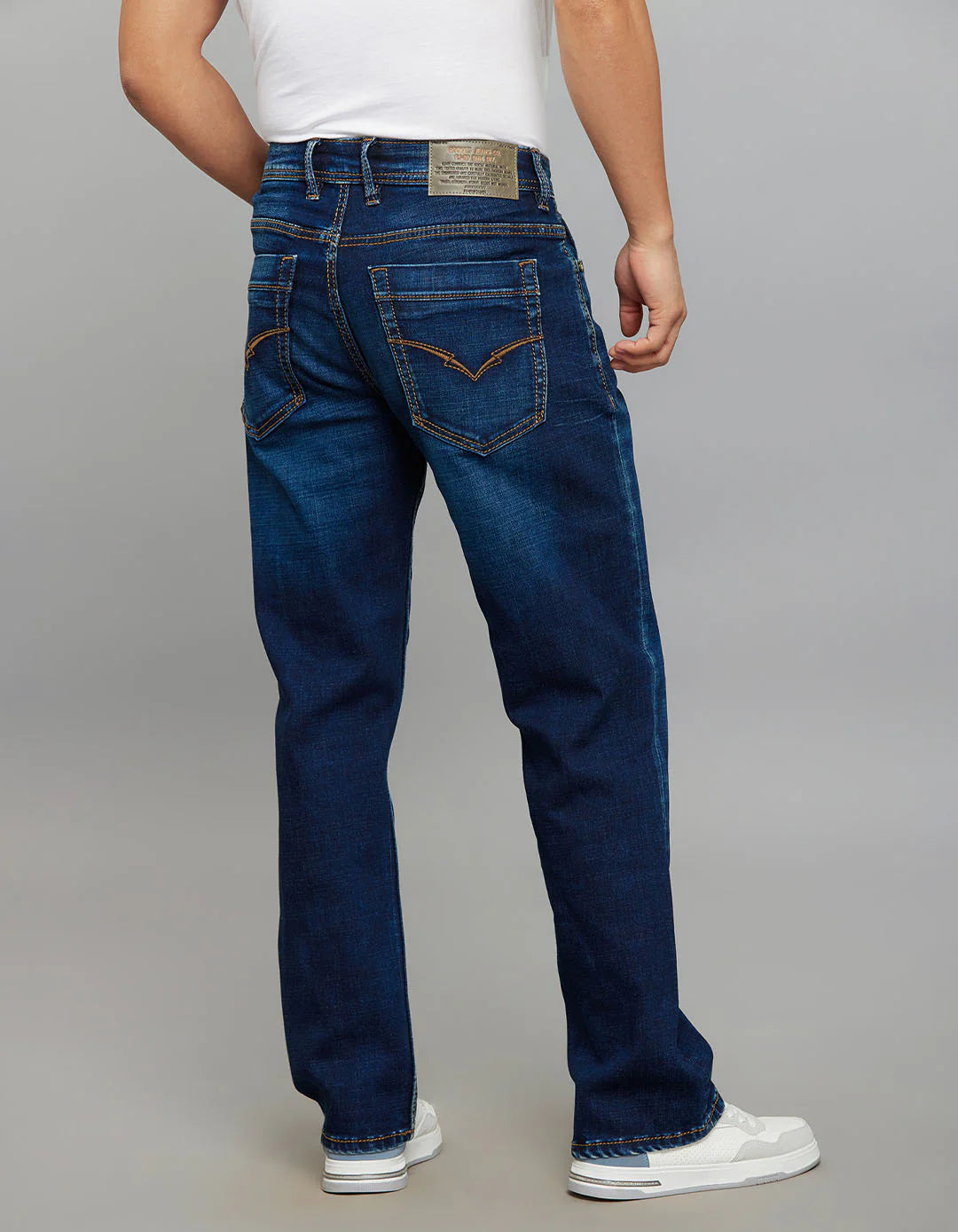 Dark Blue 5 Pocket Cropped Mid Rise, Comfort & Straight Fit Stretch Jeans RJ6337