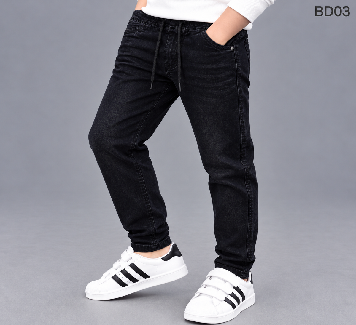 Boys' Premium Black Washed Denim Jogger Pants – BD03