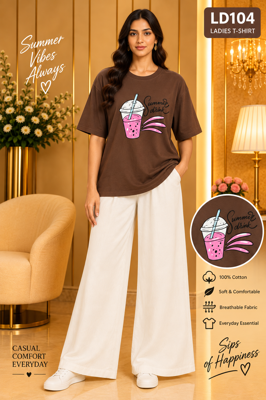 Premium Ladies Graphic T-Shirt LD104 — Chocolate Brown