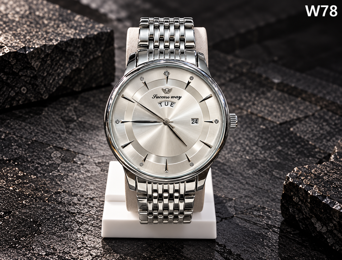 Men's Premium Elegant Stainless Steel Analog Day & Date Display Watch – W78