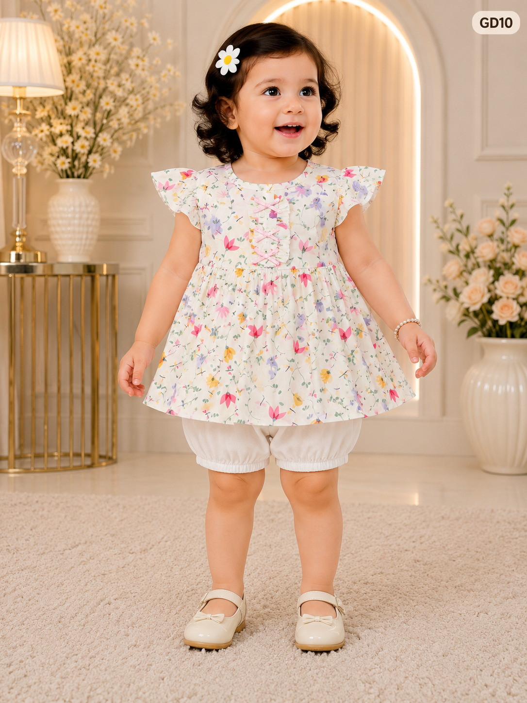 Baby Girls Floral Ruffle Top & Bloomer Set-GD10