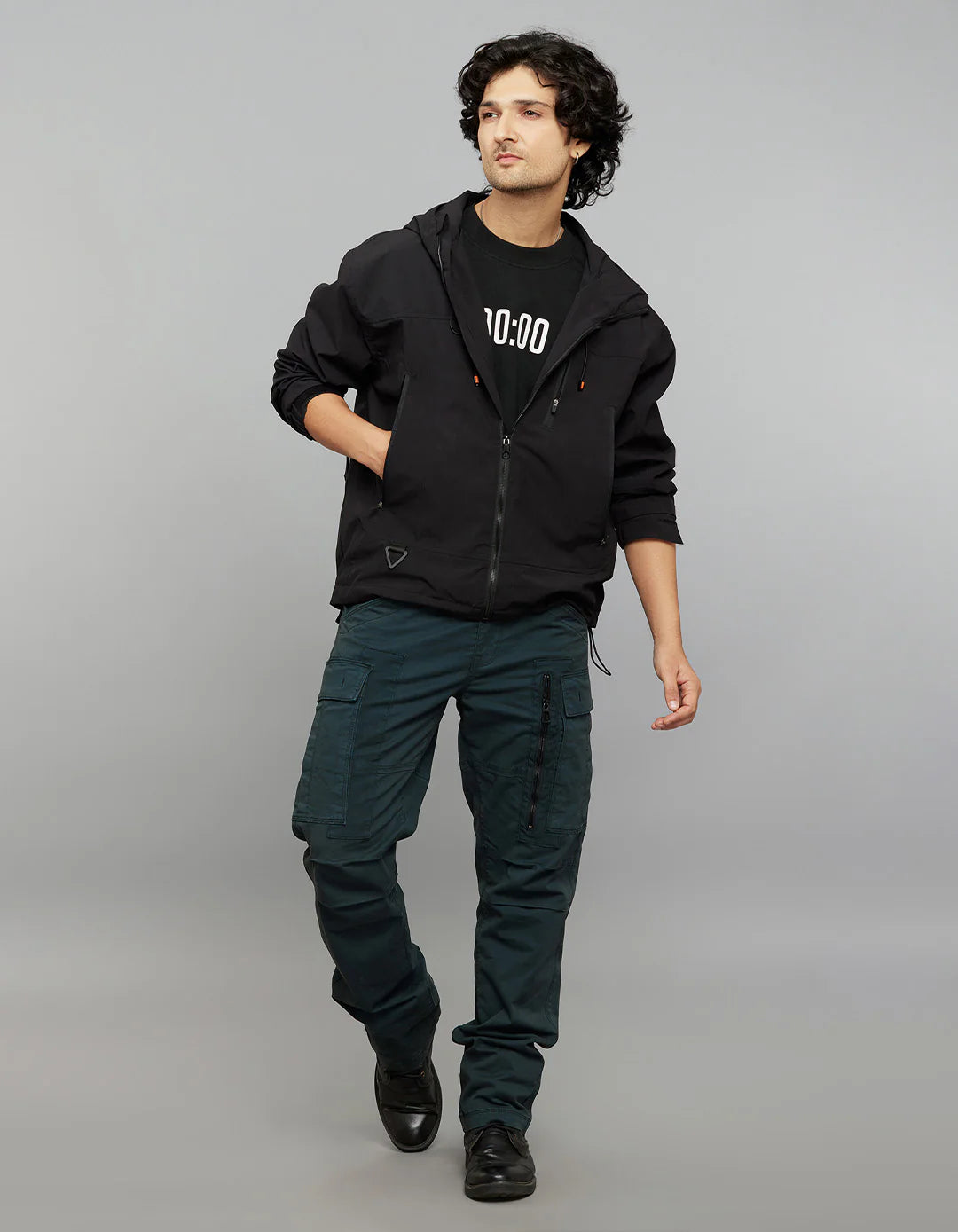 Black Zipper Front Closure Long Sleeves Utility Jacket RJJ547B