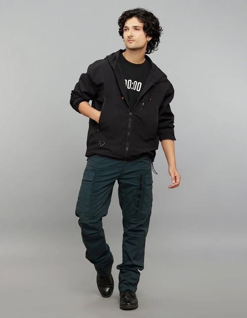 Black Zipper Front Closure Long Sleeves Utility Jacket RJJ547B