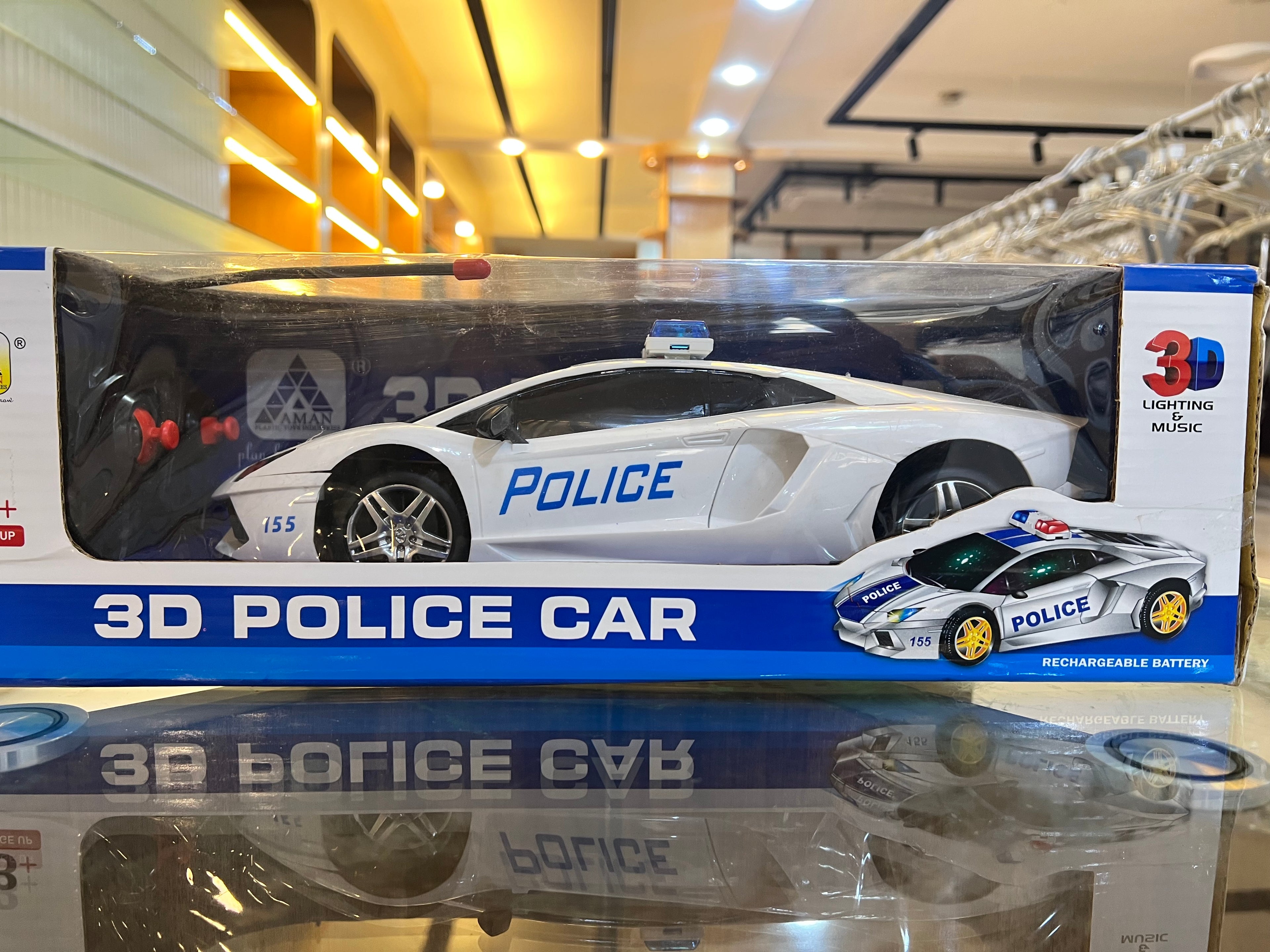 3D Police Car Rechargeable Remote Control Toy with Light & Music