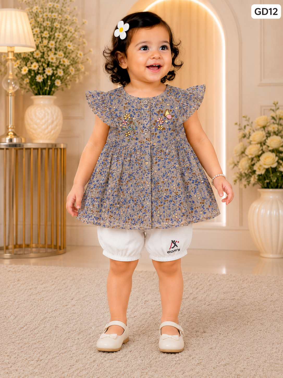 Baby Girls Floral Ruffle Top & Bloomer Set-GD12