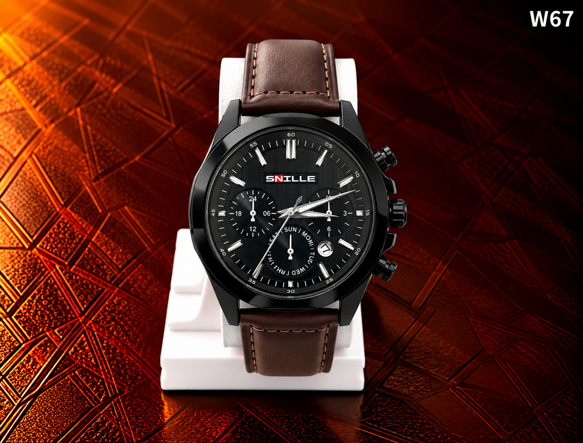 Men's Premium Multi-Dial Analog Leather Strap Watch – W67