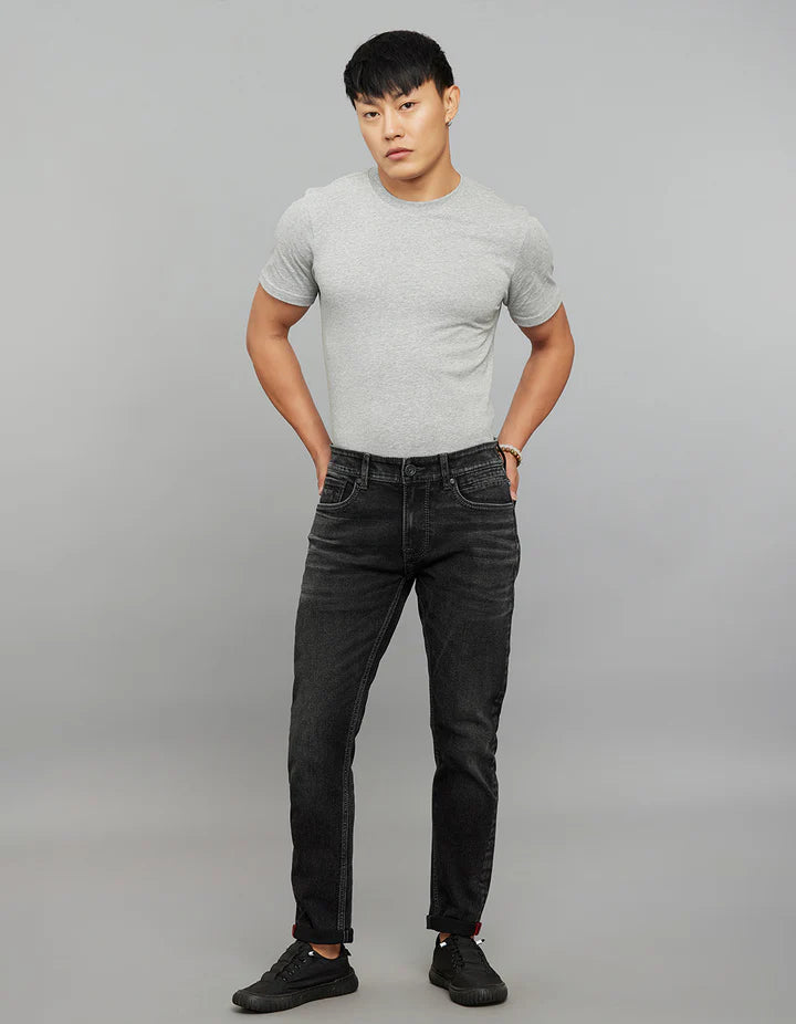 CHARCOAL 5 POCKET LOW-RISE TAPERED ANKLE LENGTH STRETCH JEANS RJ6281 - CHARCOAL