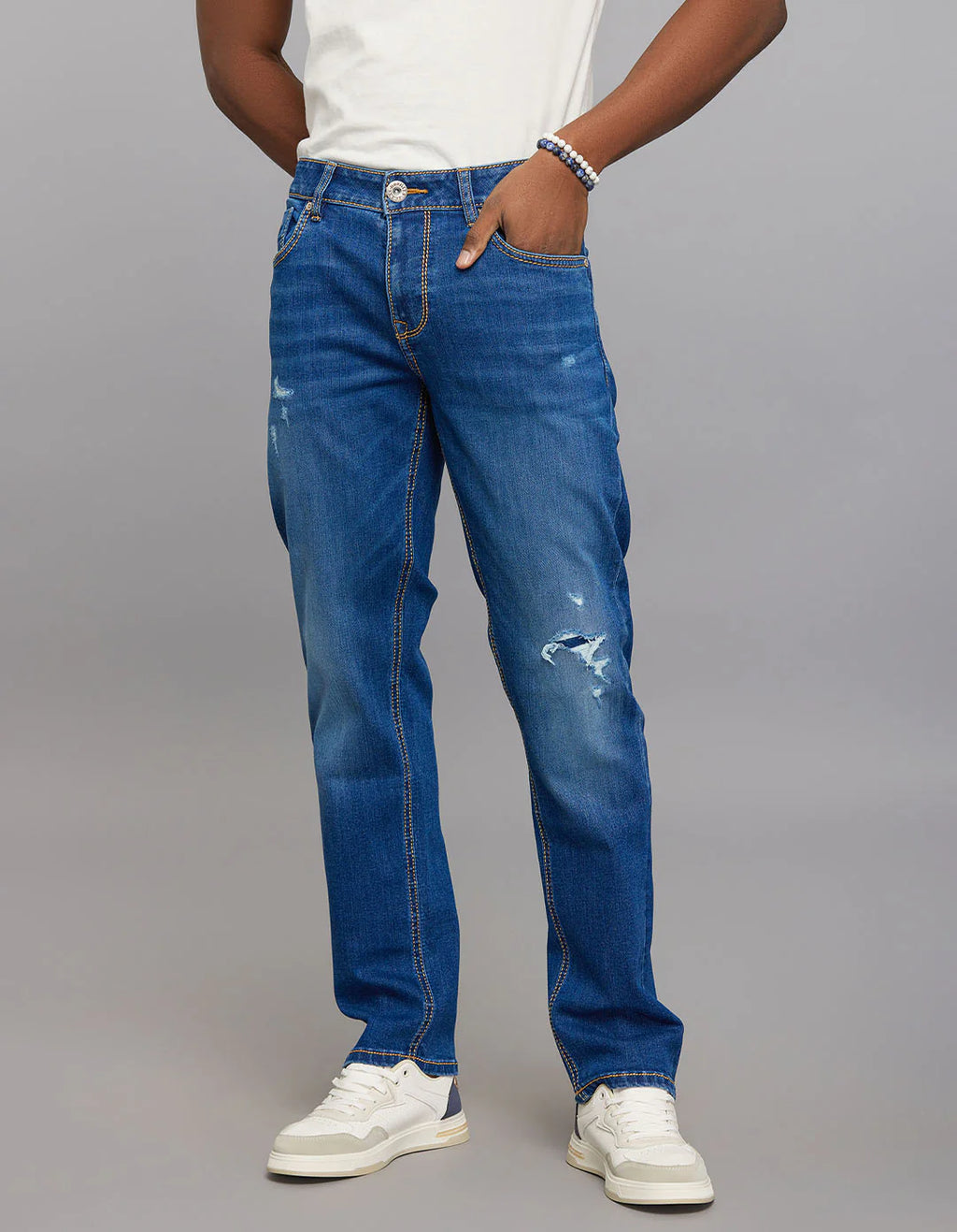 Rookies Mid-Rise Straight Comfort Stretch Jeans - Medium Blue RJ6382
