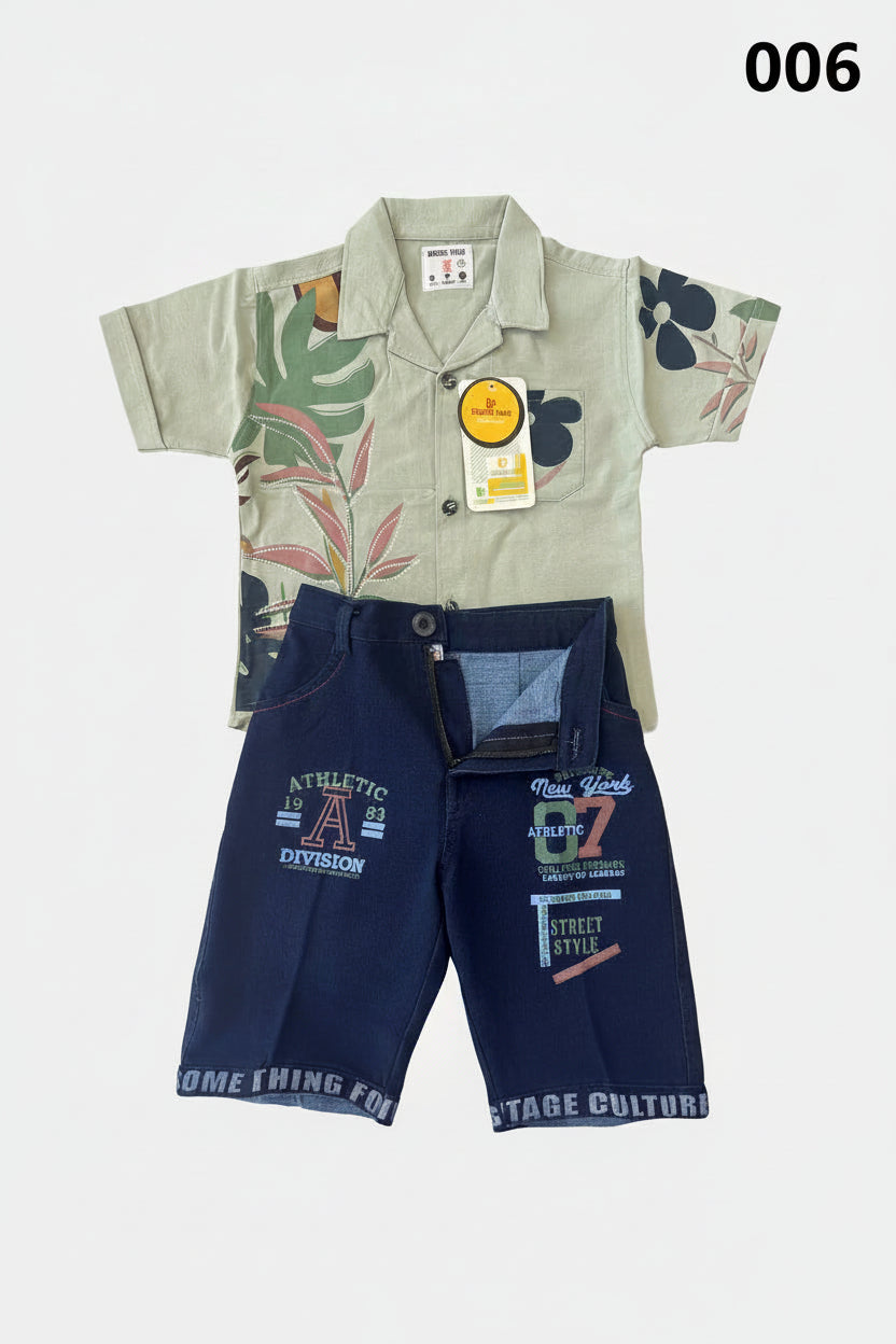 Boys Premium Stripe Shirt & Check Shorts Set B006