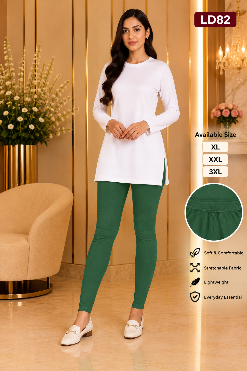 Premium Women’s Stretch Leggings LD82 — Forest Green