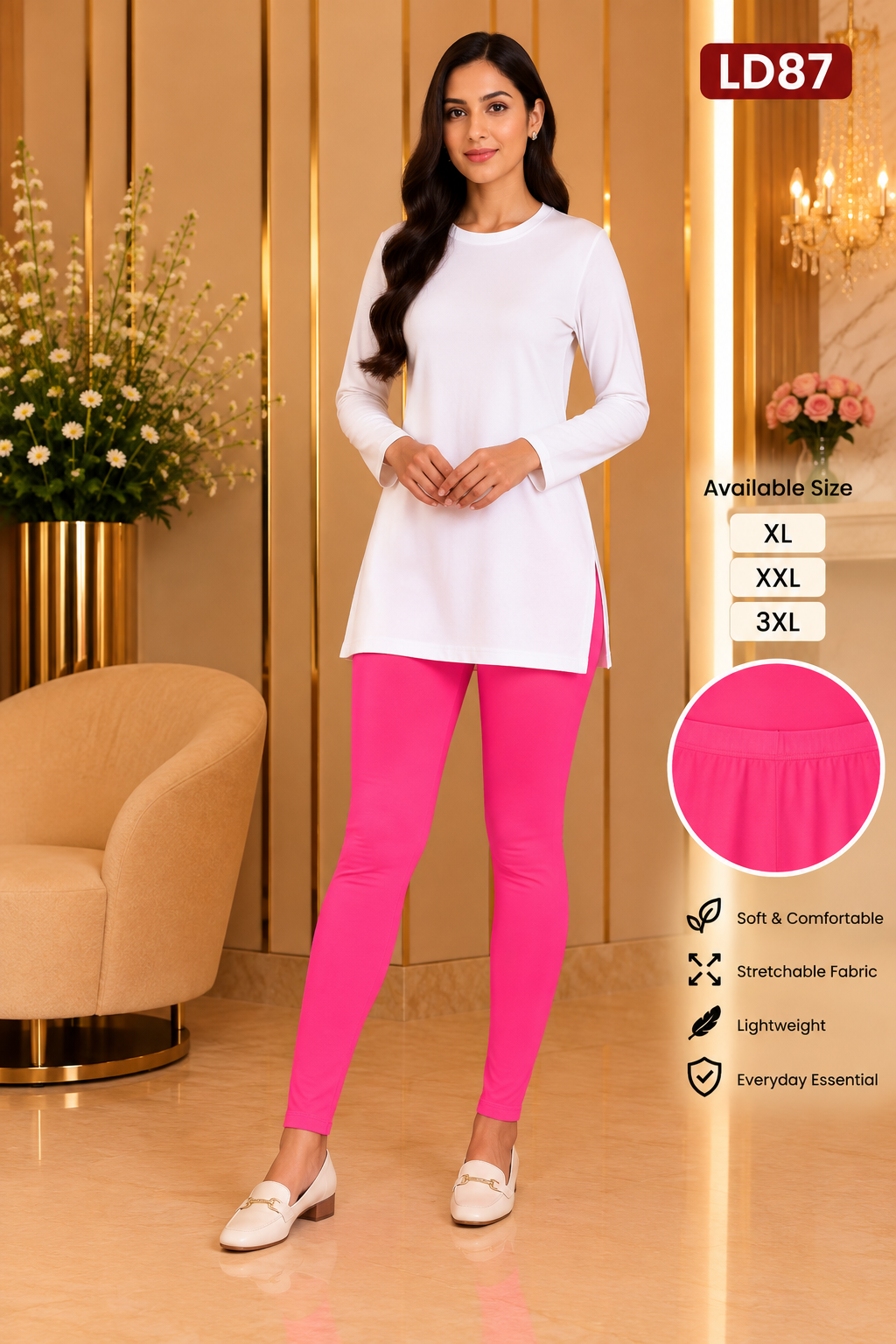 Premium Women’s Stretch Leggings LD87 — Hot Pink