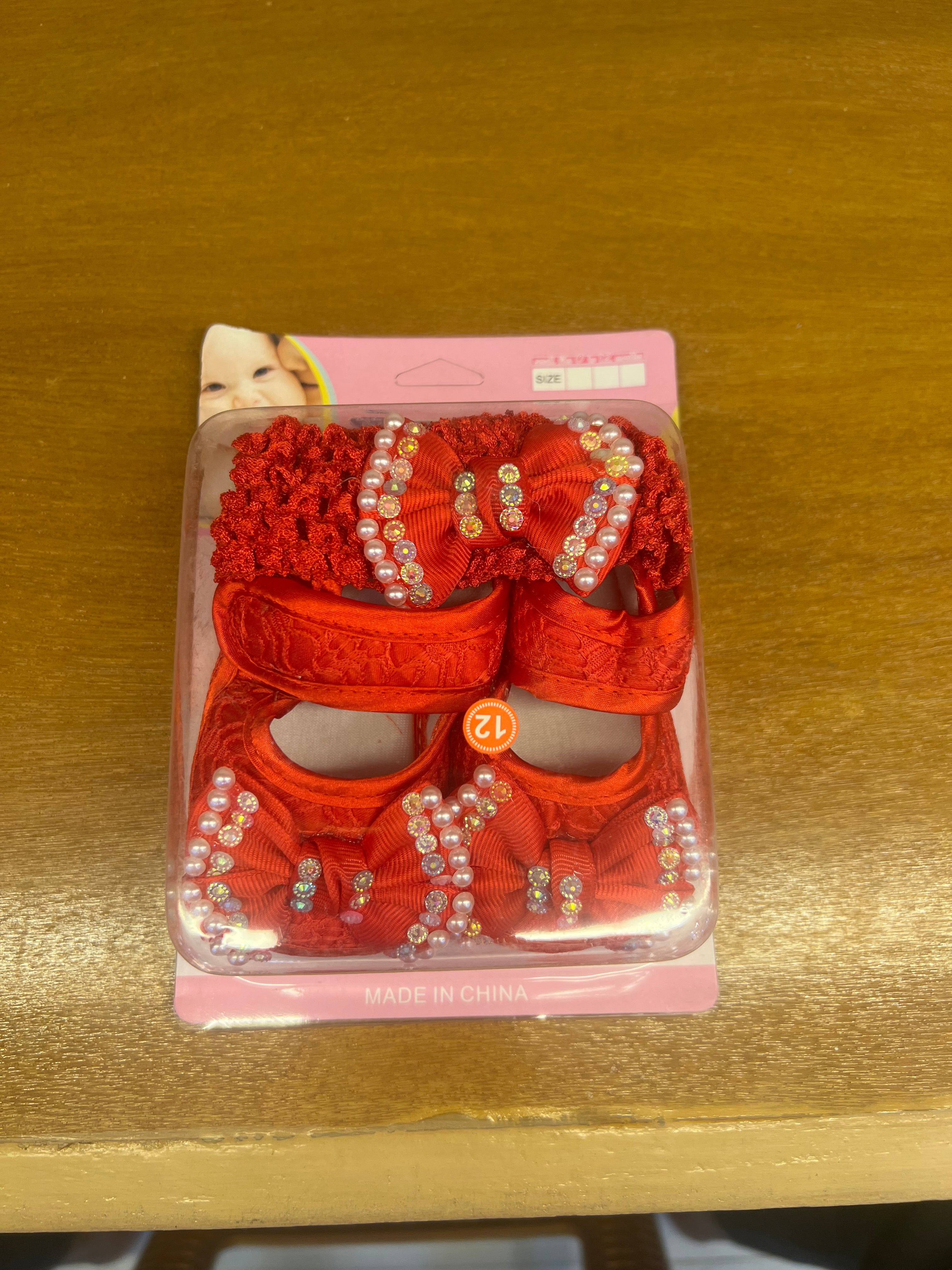 Fancy Baby Girl Shoes with Pearl Bow & Matching Headband Set