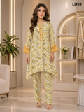 Mustard Floral Lace Sleeve Fish Cut Two-Piece Set-LD59