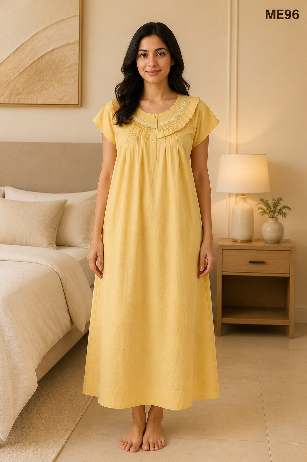 Serene Ruffle Yoke Maxi Nightdress-ME96
