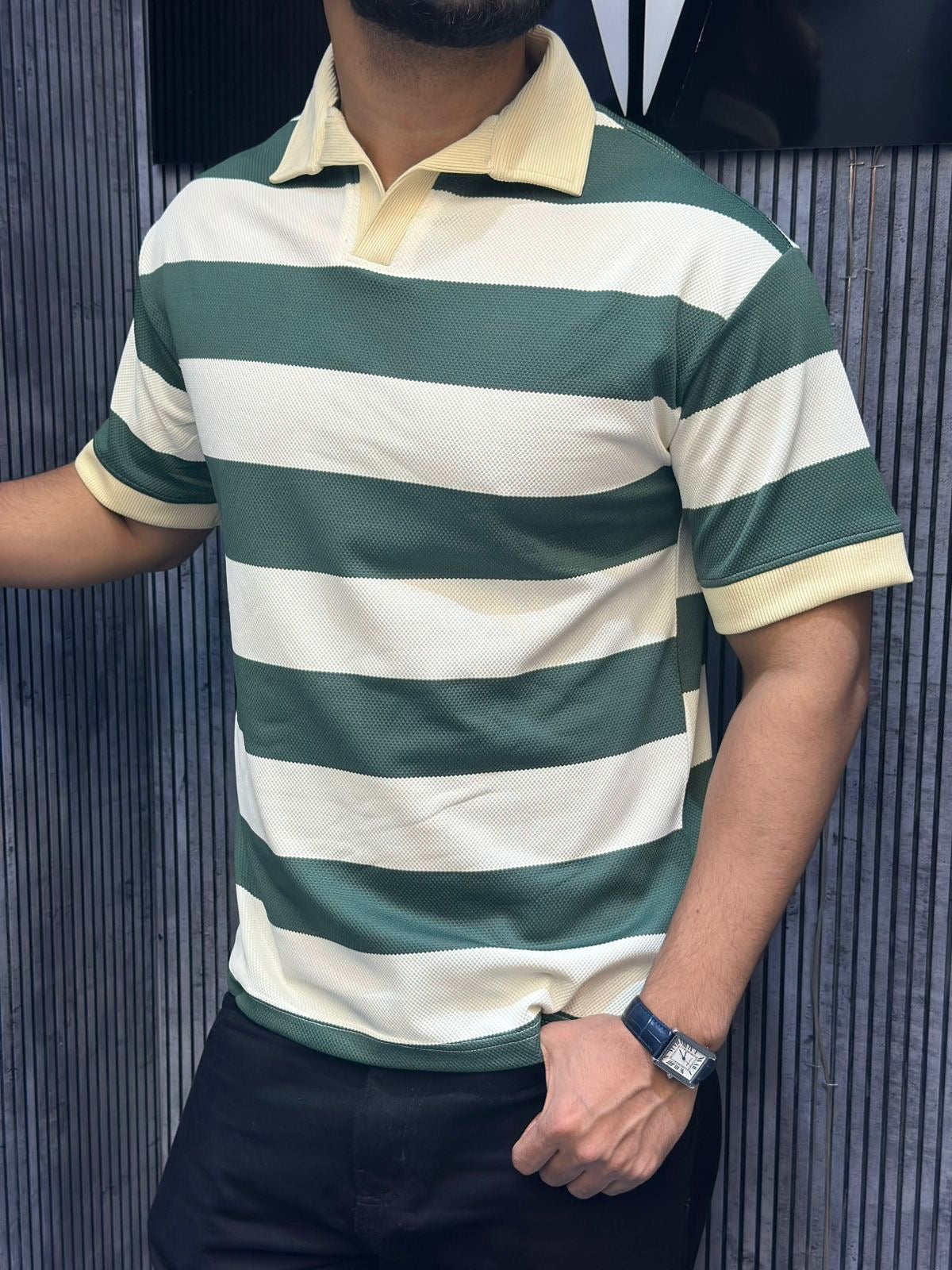 Men's Premium Knit Striped Polo Shirt 503