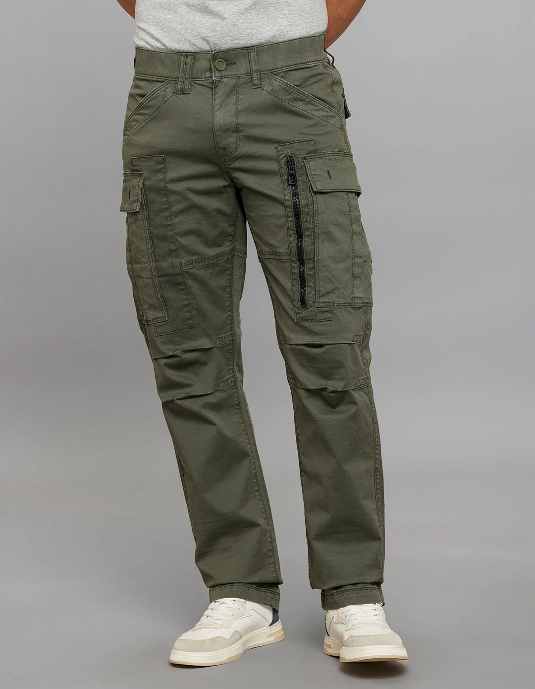 MILITARY GREEN COMFORT STRAIGHT FIT STRETCH CARGO PANTS RJCP1366-mgreen