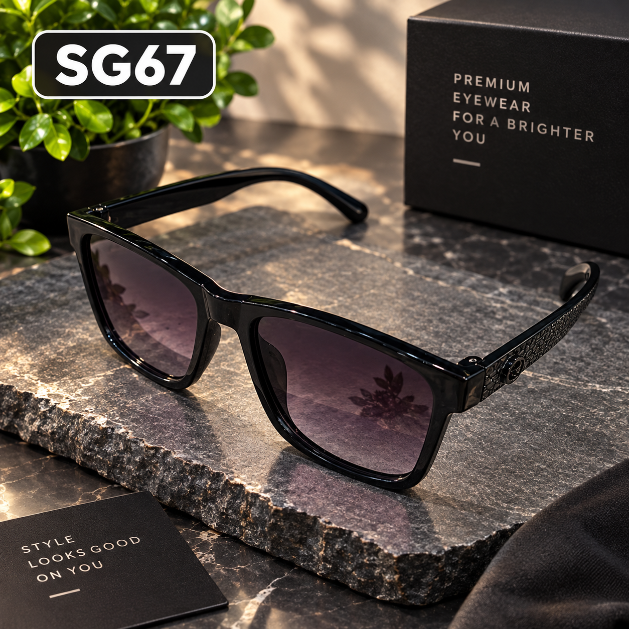 Premium Kids Black Square Sunglasses with Gradient Lenses – SG67