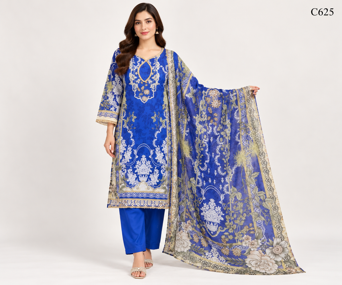 Luxury Ladies Floral & Ornamental Printed Stitched Three Piece - C625