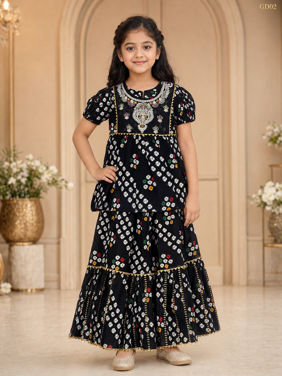 Girls Embroidered Top & Skirt Set-GD01