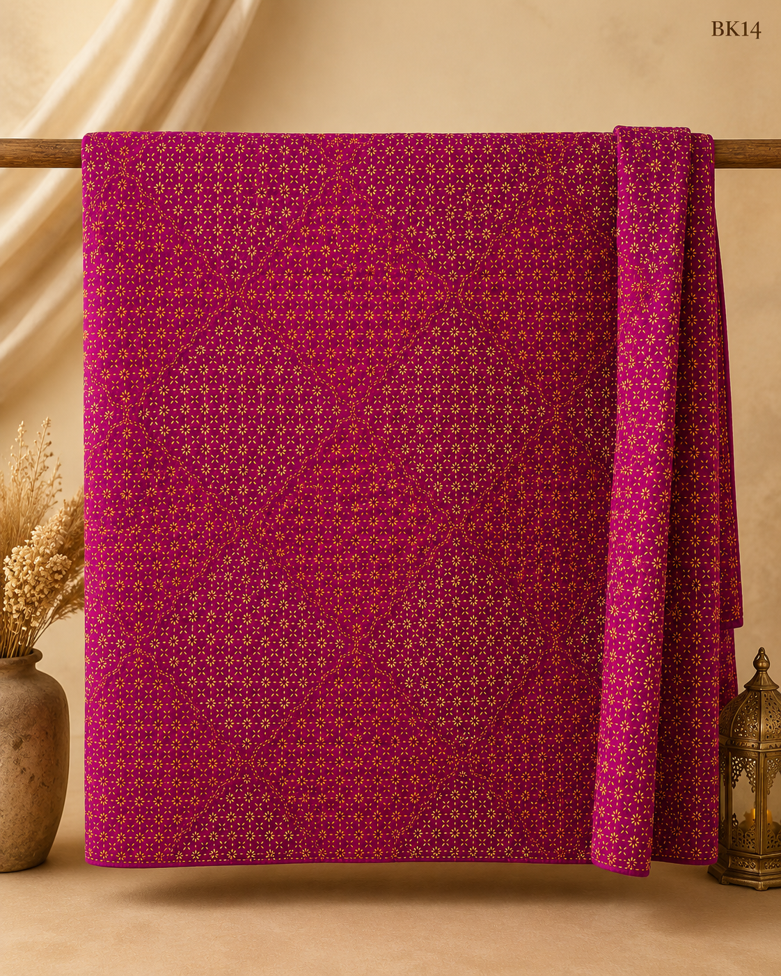Bakulful Nakshi Kantha – Magenta Yellow Floral | BK14