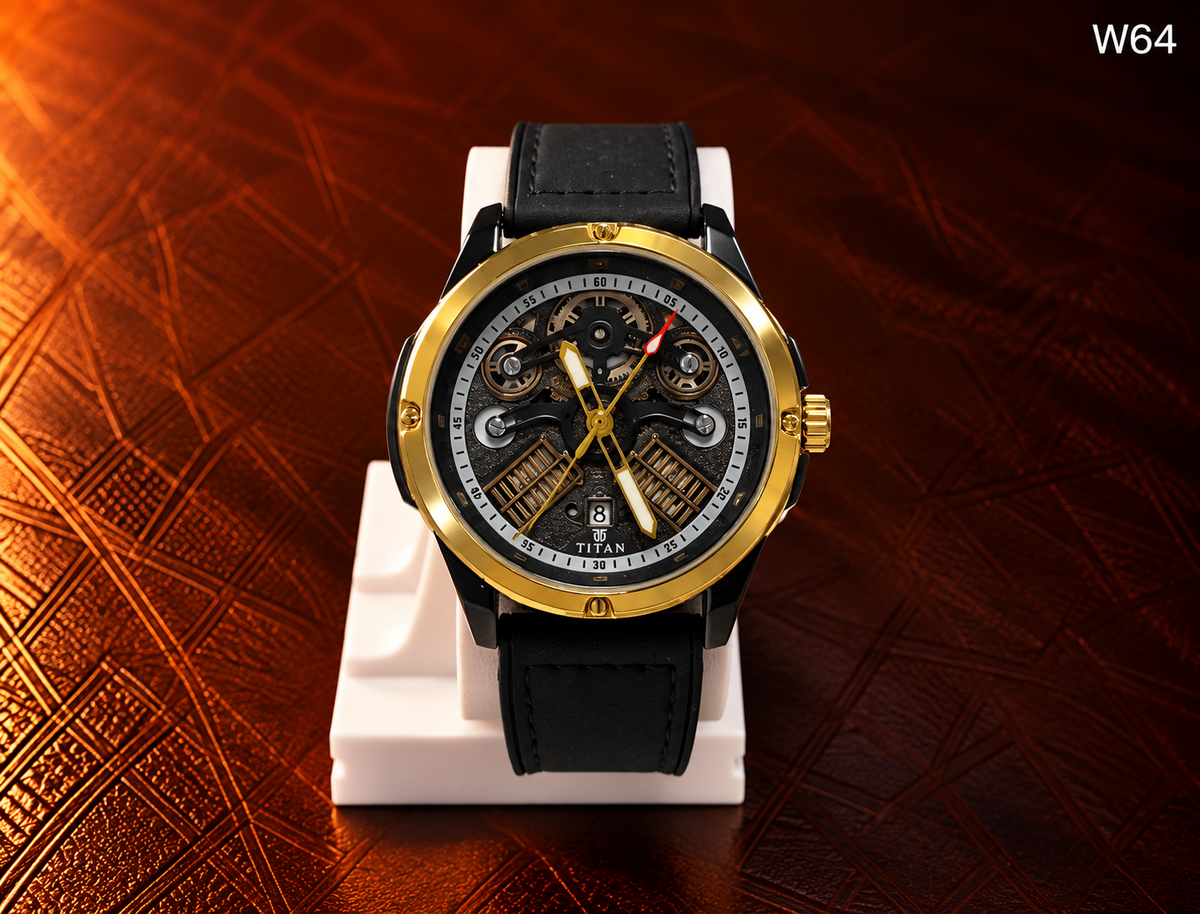 Men's Premium Skeleton-Style Analog Leather Strap Watch – W64
