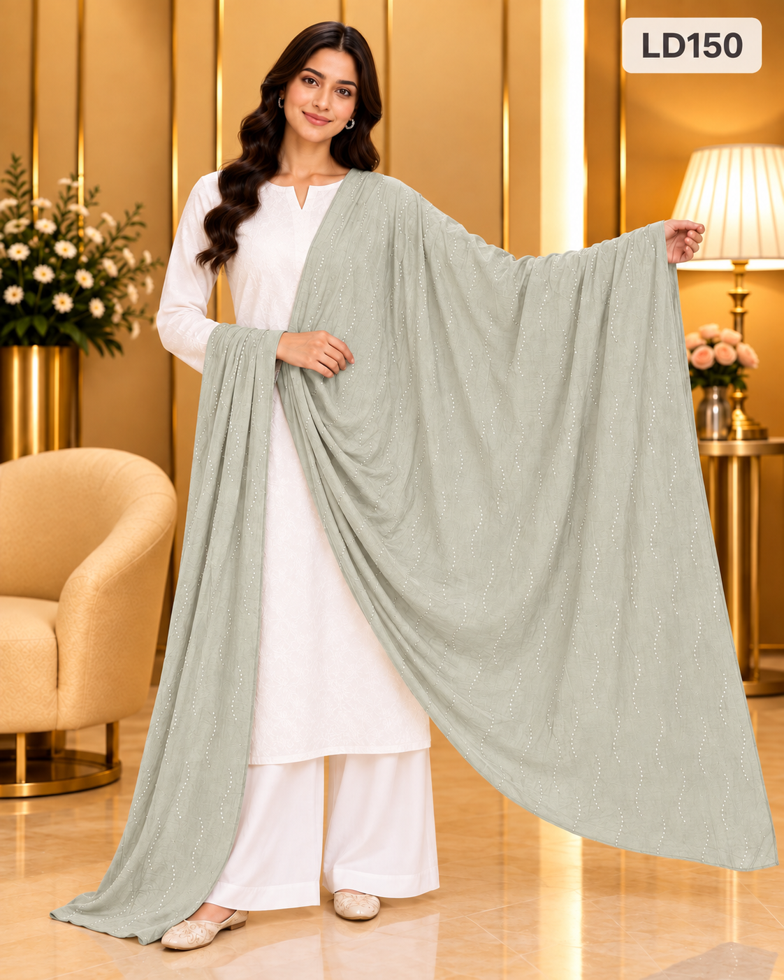 Premium Ladies Wave Stone Work Dupatta-LD150
