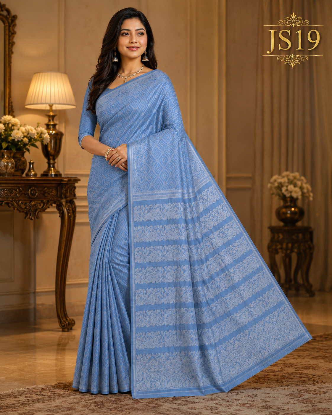 Sky Blue Jamdani Saree-JS19