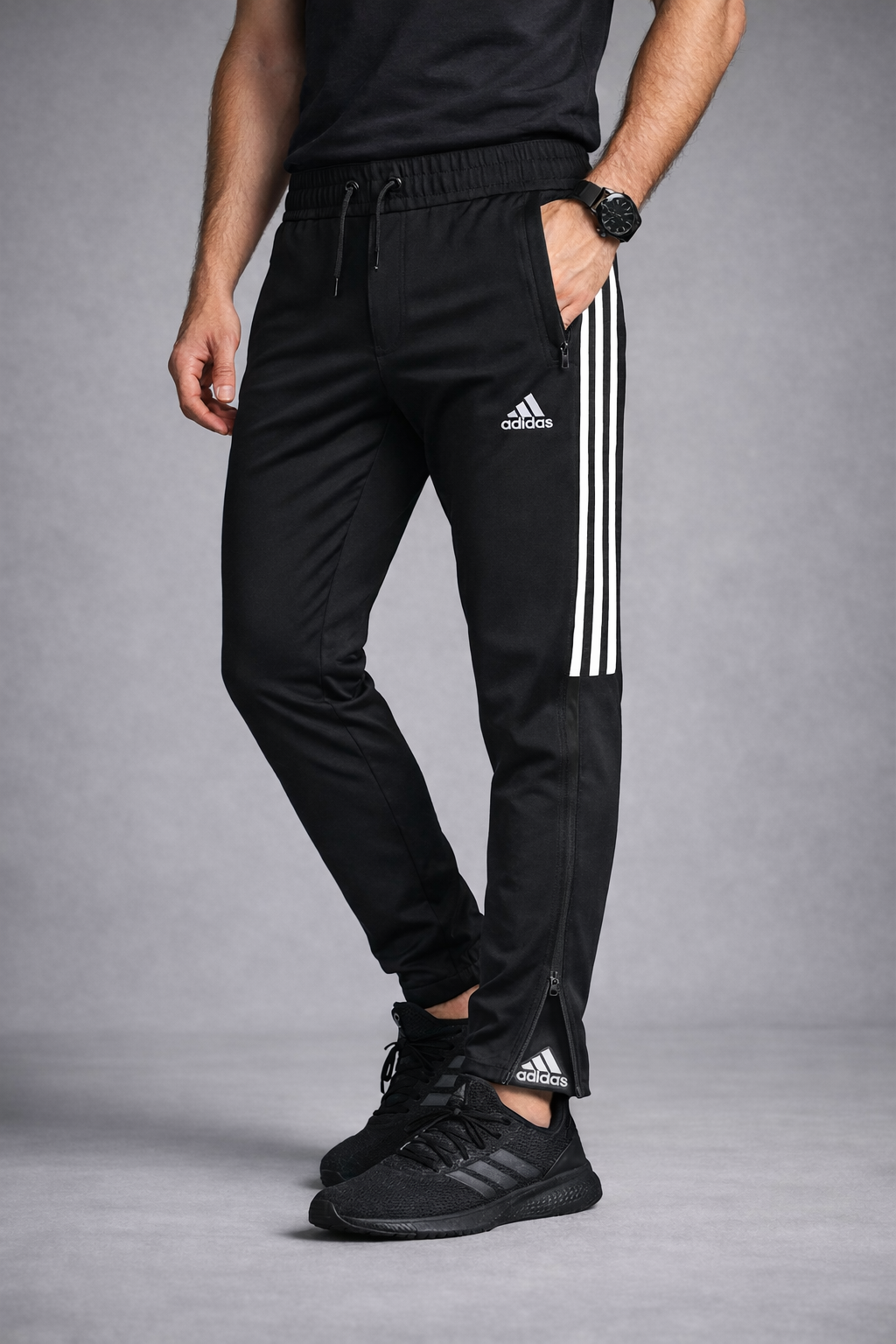 Premium Multi Pocket Zipper Track Pant with Front Fly & Secure Zipper Pockets ADDSFP Black