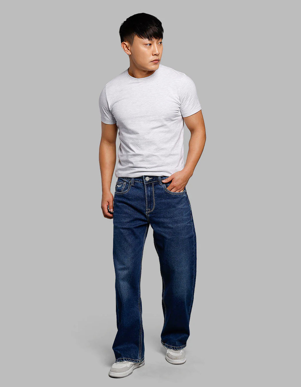 Medium Blue 5 Pocket Midrise Loose Fit Stretch Jeans RJ6263