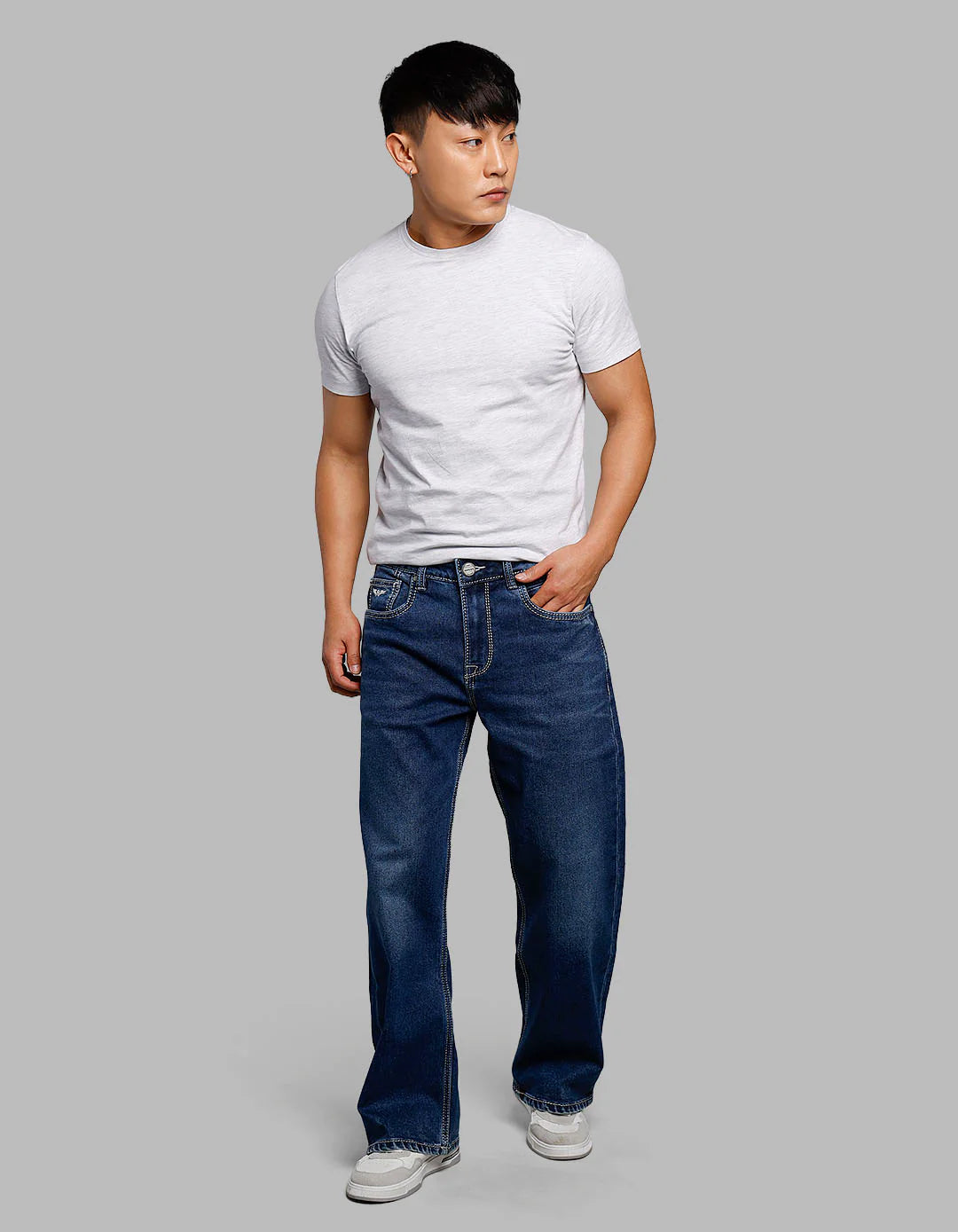 Medium Blue 5 Pocket Midrise Loose Fit Stretch Jeans RJ6263