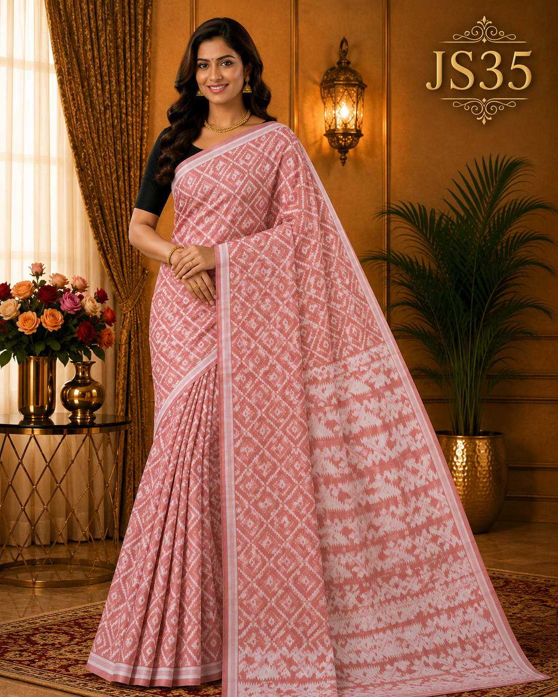 Blush Pink Jamdani Saree-JS35