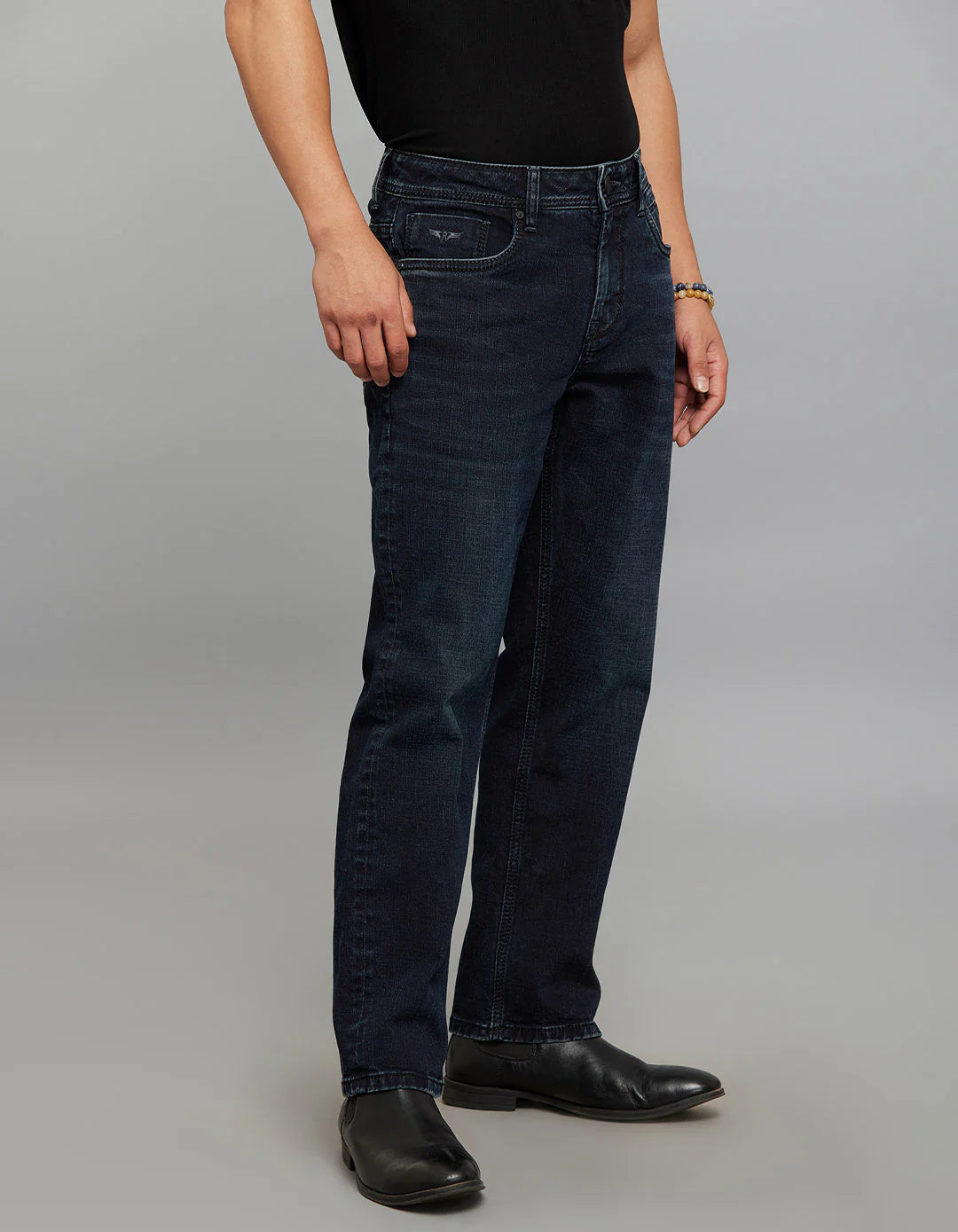 Dark Blue 5 Pocket Midrise, Comfort and Straight Fit Stretch Jeans RJ6335