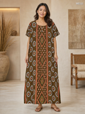 Olive Mandala Printed Button Maxi Dress-ME32
