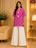 Magenta Bandhani Lace Linen Top-LD41