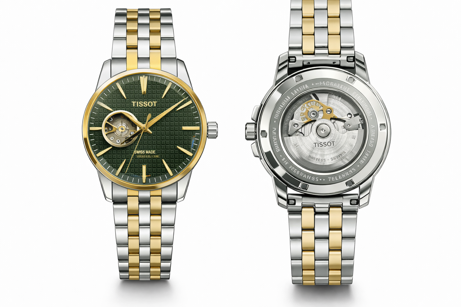 Tissot Automatic Open-Heart Watch - Green Dial Two-Tone 125